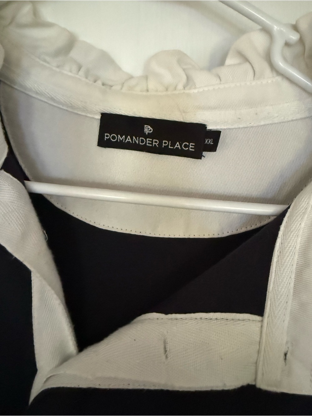 Pomander Place Navy Top with White Ruffle Collar - Picture 2 of 2